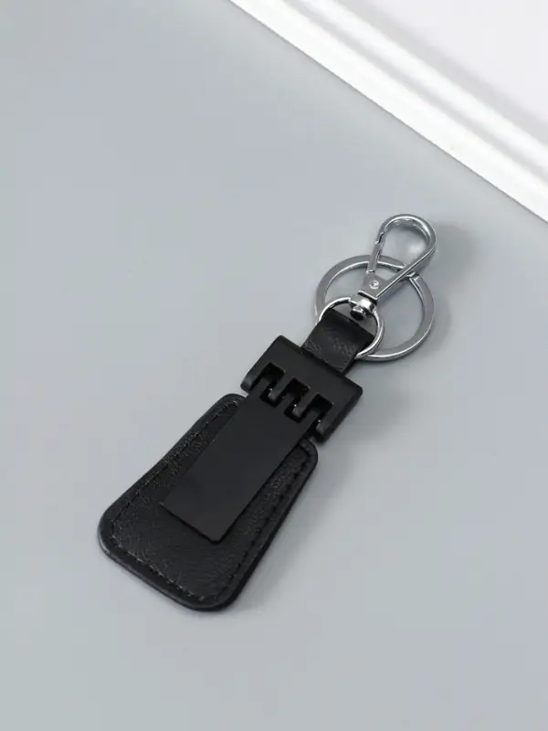 Брелок для ключей на кольце с карабином под нанесение, кожзам, размер окна 3.7&times;1.7 см, чёрный матовый, 13&times;4&times;0.7 см