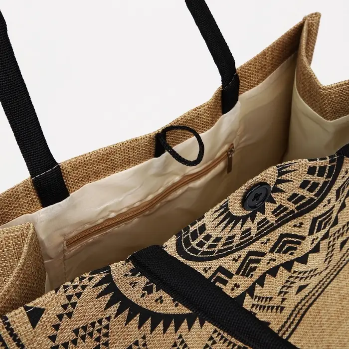 Сумка - шоппер &laquo;Орнамент&raquo;, на пуговице, 34&times;17&times;30 см, бежевая