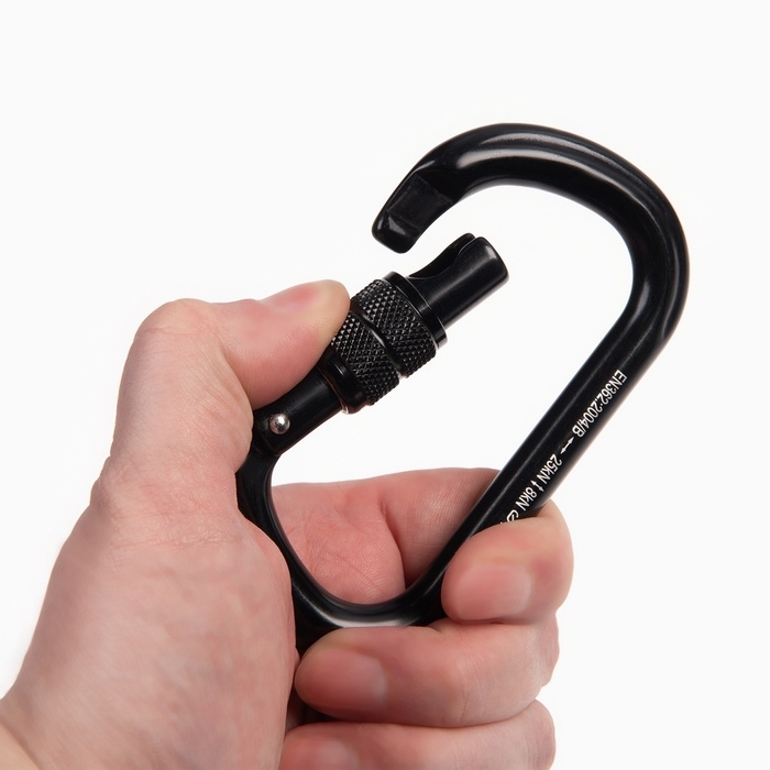 Карабин с муфтой, 11 х 6 см, 25 KN, черный Карабин с муфтой, 11 х 6 см, 25 KN, черный