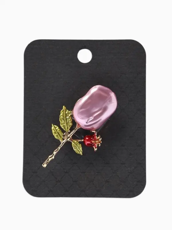 Брошь &laquo;Цветок&raquo; роза, жемчуг, цвет розовый в золоте