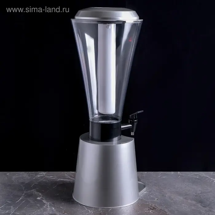 Башня пивная &laquo;Металлик&raquo;, 3 л, колба для льда, с подсветкой, 2 батарейки CR=2032, пластик, серебристая