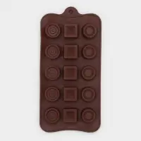 Форма для конфет и шоколада Доляна &laquo;Кружочки, квадратики&raquo;, силикон, 21.5&times;10.4&times;1.5 см, 15 ячеек, коричневая