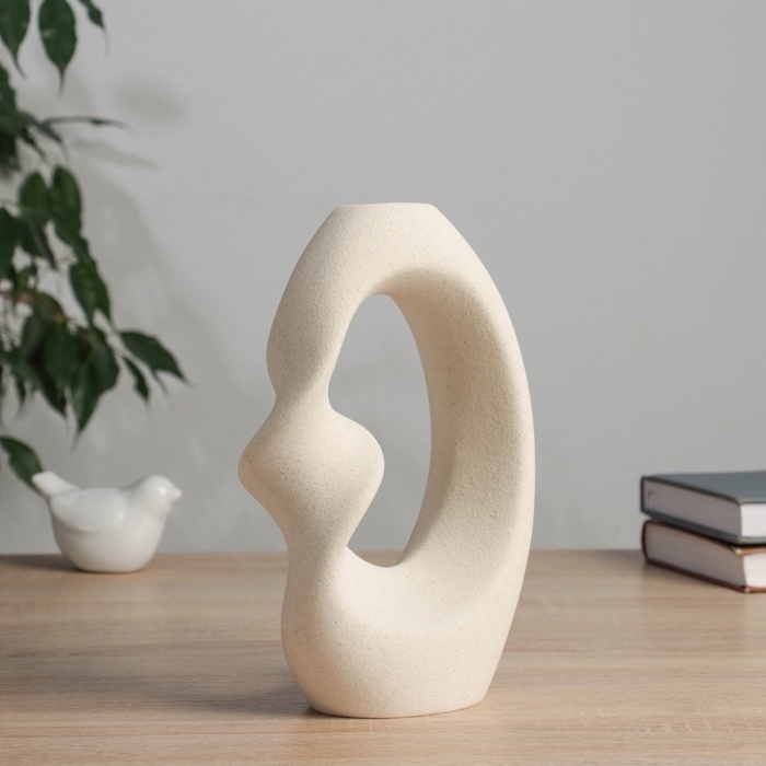 Керамическая ваза декоративная настольная «Закари», для цветов, сухоцветов, d-3 см, 21×14 см, бежевый Керамическая ваза декоративная настольная «Закари», для цветов, сухоцветов, d-3 см, 21×14 см, бежевый