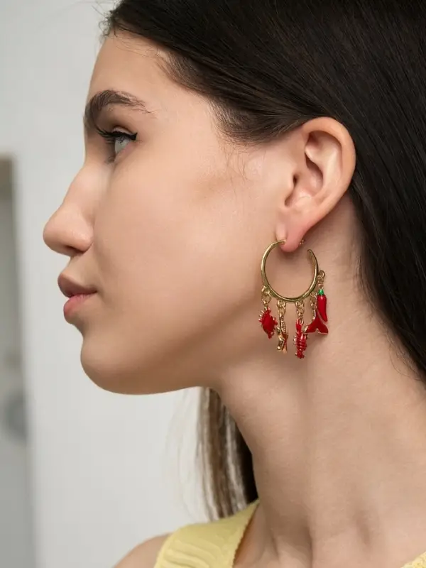 Серьги &laquo;Морской мир&raquo;, микс подвесок, красные в золоте