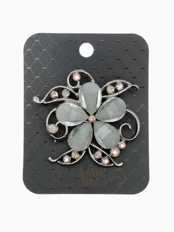 Брошь &laquo;Цветок Незабудка&raquo;, белая, радужный в серебре