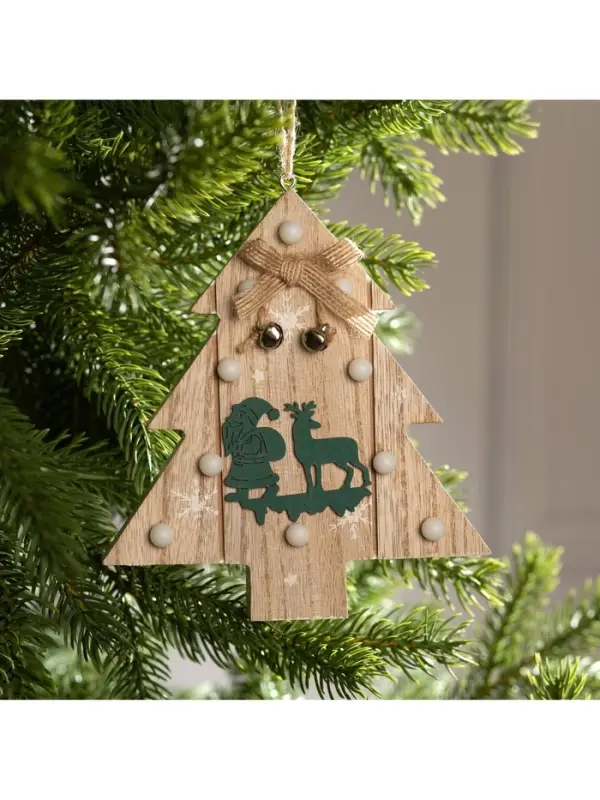 Ёлочная игрушка &laquo;Ёлочка с Дедом Морозом и оленем&raquo;, 16&times;14&times;3, от батареек АААx2, свечение тёплое белое