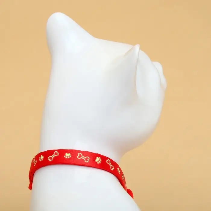 Ошейник для кошек &laquo;Лапка&raquo;, 30&times;1 см, светящийся, с бубенчиком и подвесом, полиэстер, красный