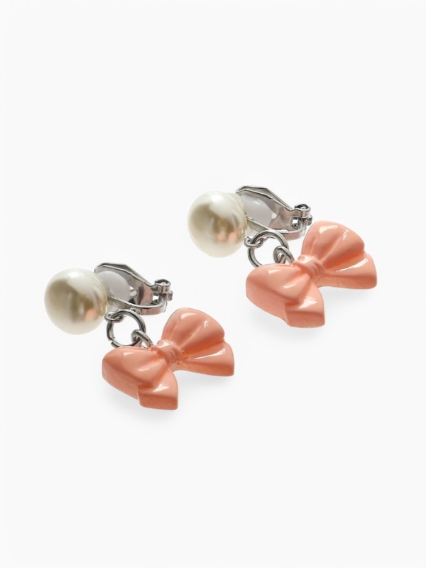 Серьги-клипсы детские  Серьги-клипсы детские "Выбражулька" бант нежность с жемчужиной, цвет розово-белый