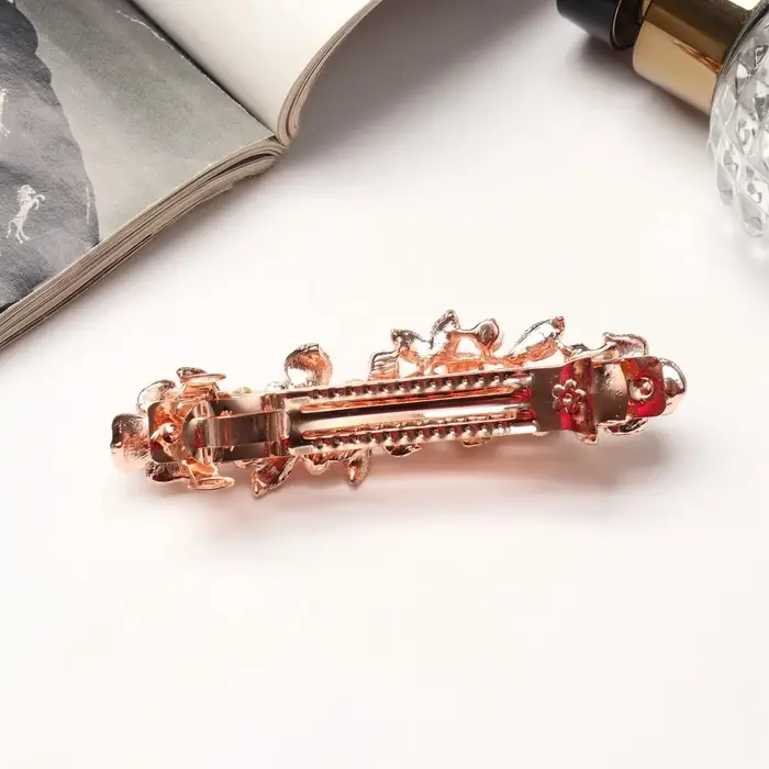 Заколка-автомат для волос &laquo;Джоззи&raquo;, жемчуг листочки, 9 см, золото