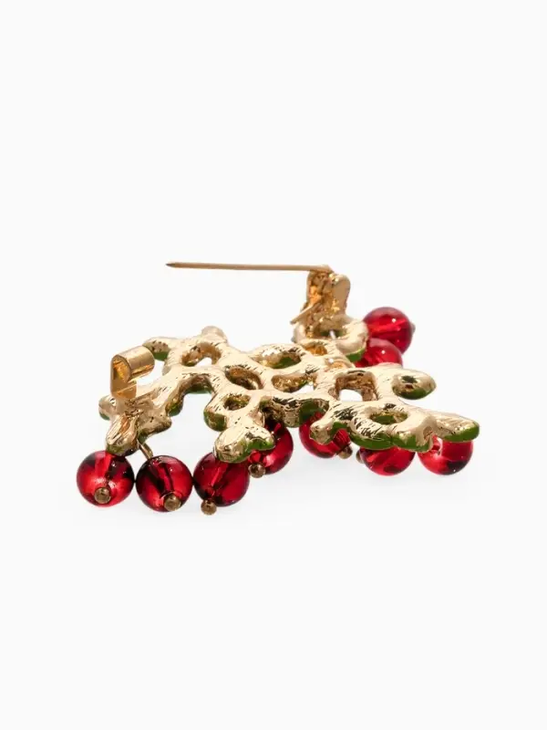 Брошь "Куст Вишни", цвет бордово-зелёный в золоте