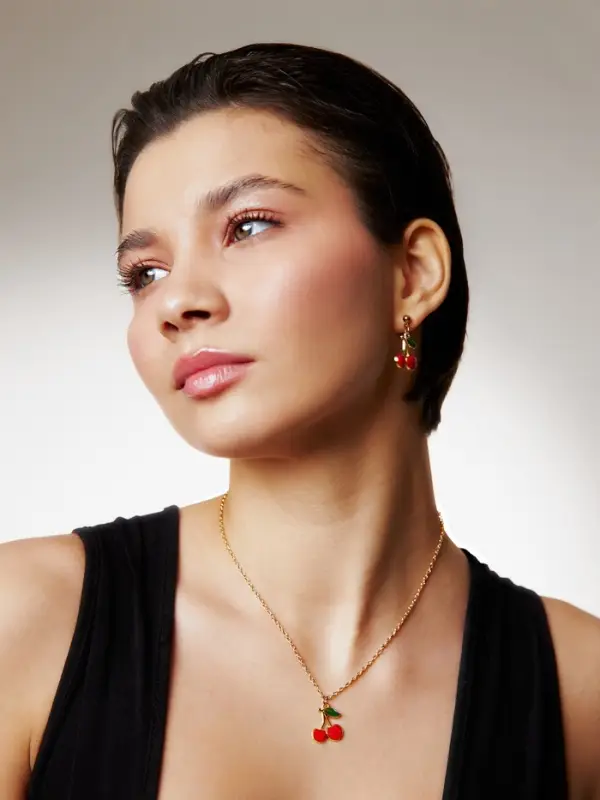 Набор 2 предмета: серьги, кулон &laquo;Вишенки&raquo;, 44 см, красный в золоте