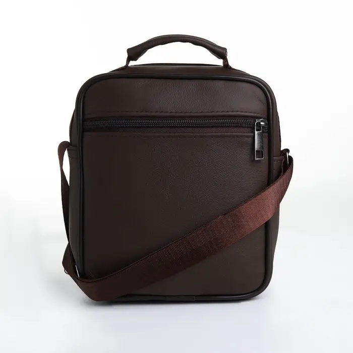 Сумка кросс-боди мужская на молнии, с ручкой, 3 наружных кармана, 17&times;5.5&times;20 см, коричневая