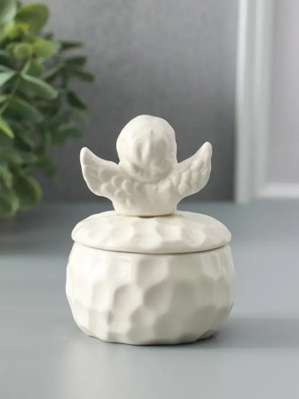 Шкатулка керамика Шкатулка керамика "Ангелочек" белая 8х8х10,5 см