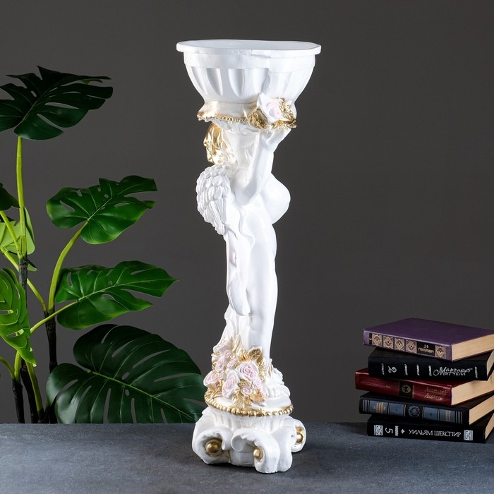 Фигурное кашпо  Фигурное кашпо "Ангел с розами", бело-золотой, 1,8 л/ 24х27х70см