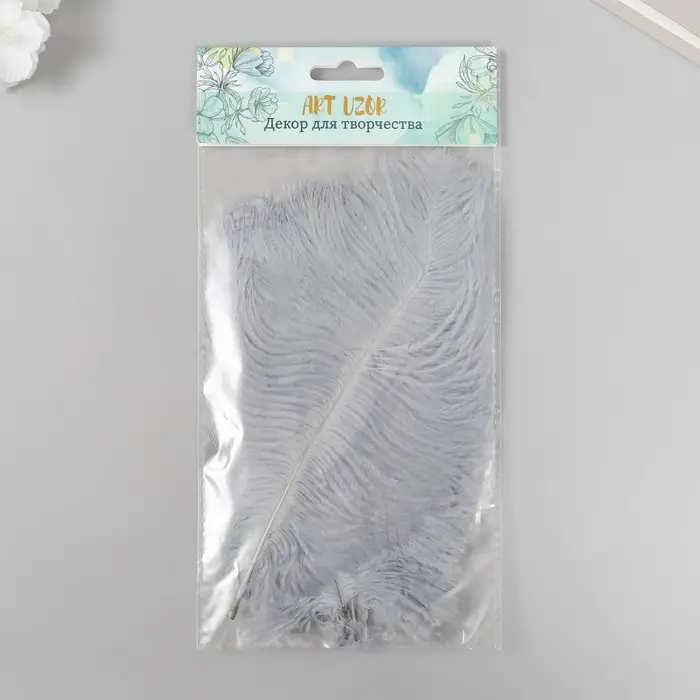 Перо декоративное страуса "Серый туман" h=15-20 см