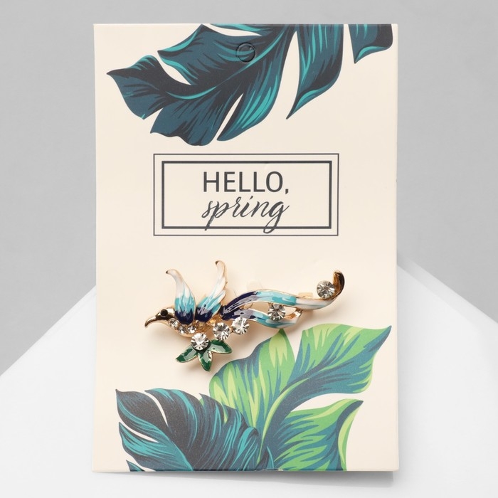 Брошь «Птица счастья», цвет бело-голубой в золоте Брошь «Птица счастья», цвет бело-голубой в золоте