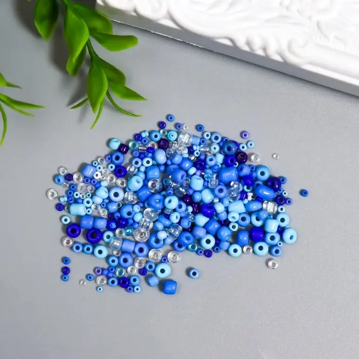 Бисер стекло 6/0 - 15/0 «Ассорти синее» d=1.5-4 мм, н-р 10 г Бисер стекло 6/0 - 15/0 «Ассорти синее» d=1.5-4 мм, н-р 10 г