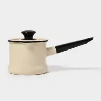 Ковш эмалированный, 1 л, с крышкой, без декора, слоновой кости