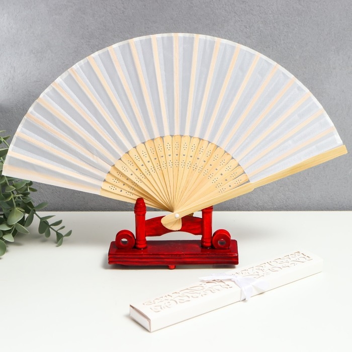 Веер бамбук, текстиль h=21 см  Веер бамбук, текстиль h=21 см "Моноцвет" в коробке, белый