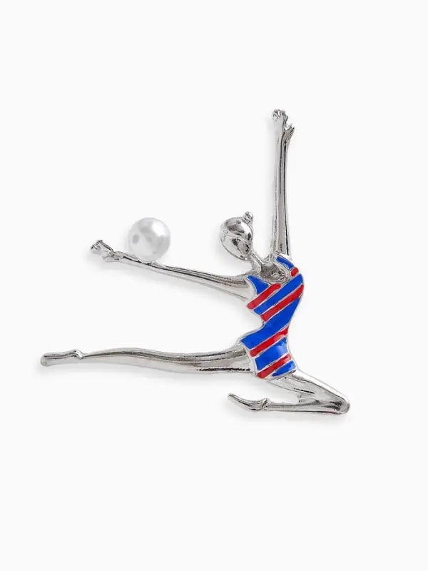Брошь &laquo;Гимнастка с мячом&raquo;, красно-синяя в серебре