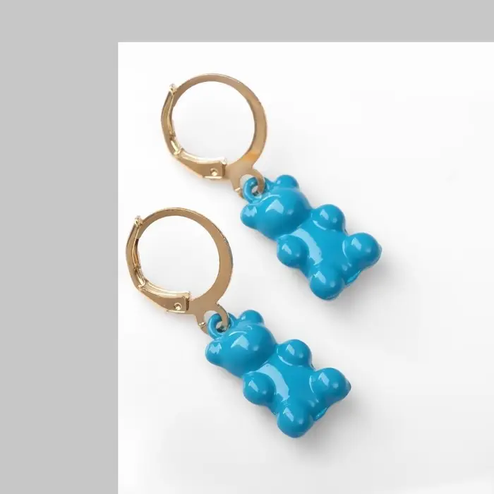 Серьги с эмалью «Мармеладный мишка» на кольце, цвет голубой в золоте Серьги с эмалью «Мармеладный мишка» на кольце, цвет голубой в золоте