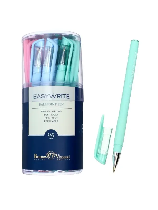 Ручка шариковая BrunoVisconti. EasyWrite. Zefir, синий стержень, узел 0.5 мм, резиновый упор, матовый корпус, МИКС