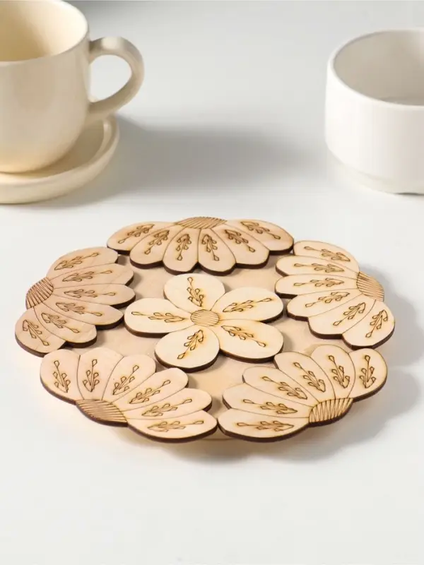 Подставка под горячее &laquo;Ромашка с узором&raquo; 19см, можжевельник, фанера