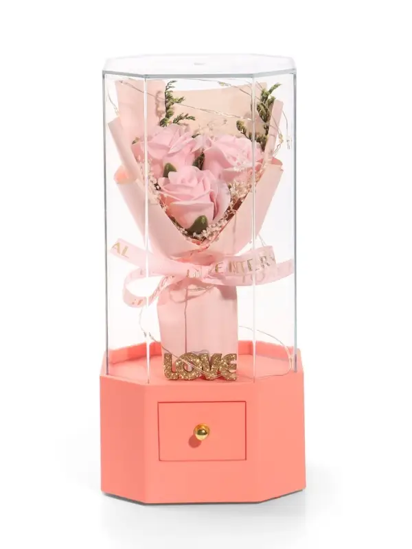 Шкатулка декоративная &laquo;Роза Love&raquo;, с подсветкой, 3хААА,, LN1445, 10&times;10&times;20.5 см, розовая