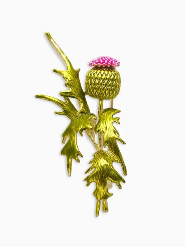 Брошь Брошь "Чертополох" растение, зелёно-розовый в золоте
