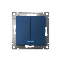 ATLASDESIGN выключатель двухклавишный с подсветкой, сх.5а, 10АХ, механизм, АКВАМАРИН