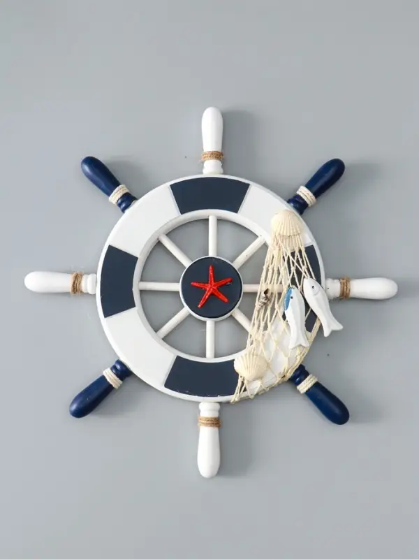 Декор настенный, панно &laquo;Штурвал с морской звездой&raquo;, бело-синий, 33&times;33&times;2 см