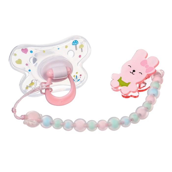Соска - пустышка силиконовая ортодонтическая, от 12 мес., с колпачком + держатель «Зайка», цвет розовый Соска - пустышка силиконовая ортодонтическая, от 12 мес., с колпачком + держатель «Зайка», цвет розовый
