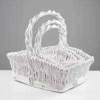 Корзина плетёная для хранения Tasa, из лозы, с ручкой, белая, набор 3 шт.