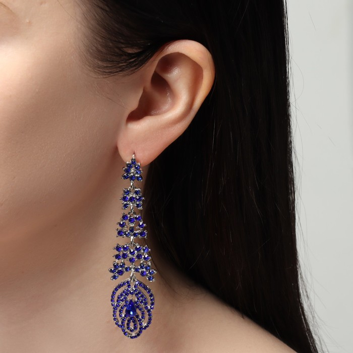 Серьги висячие со стразами «Вечерние» лепестки, цвет синий в серебре, 8 см Серьги висячие со стразами «Вечерние» лепестки, цвет синий в серебре, 8 см