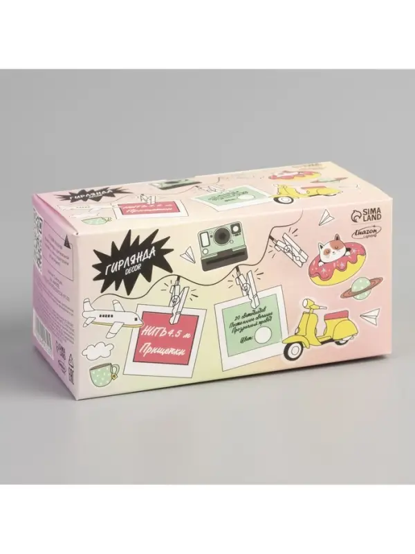 Гирлянда &laquo;Нить&raquo; 4.5 м с насадками &laquo;Прищепки&raquo;, IP20, прозрачная нить, 20 LED, свечение белое 220 В