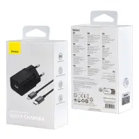 Сетевое зарядное устройство с кабелем Type-C-Lightning PD20W TZCCSUP-B01 Baseus черное
