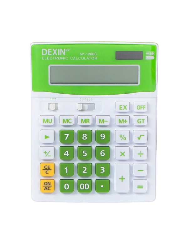 Калькулятор настольный 12-разрядный КК-1200C, белый/зеленый Калькулятор настольный 12-разрядный КК-1200C, белый/зеленый