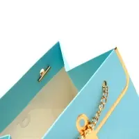 Пакет переноска для цветов, ручка цепь, &laquo;Лазурный&raquo;, с золотым тиснением, 15&times;10.5&times;10 см