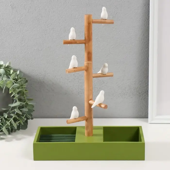 Подставка для украшений &laquo;Птички на дереве&raquo;, зелёный, 24&times;12&times;32 см