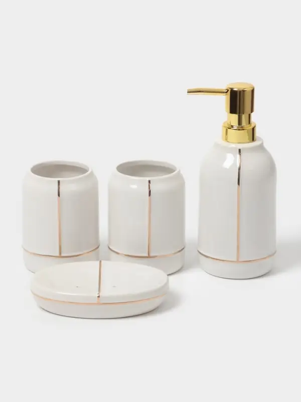 Аксессуары для ванной &laquo;Лайн&raquo;, 4 предмета: дозатор 400 мл, мыльница, 2 стакана, белые