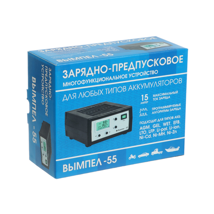 Зарядно-предпусковое устройство  Зарядно-предпусковое устройство "Вымпел-55" 0.5-15 А, 0,5-18 В, для всех типов АКБ
