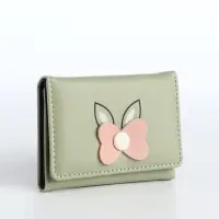 Кошелёк &laquo;Цветочек&raquo;, маленький, для девочки, на кнопке, зелёный