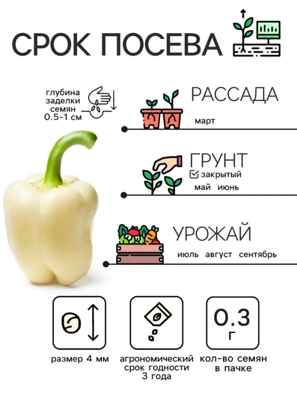 Семена Перец сладкий  Семена Перец сладкий "Белозёрка", 0,3 г