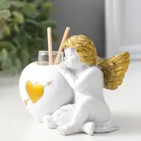 Аромадиффузор полистоун с палочками "Ангел с сердцем" белый с золотом 5,3х12х9 см