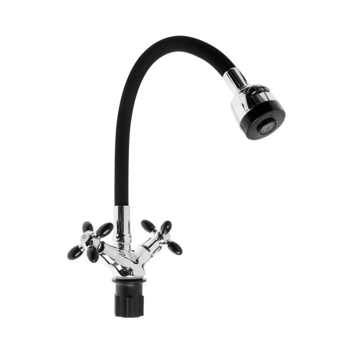 Cмеситель для кухни Cмеситель для кухни "Эверест" B57-071F, двухвентильный, гибкий излив, на гайке, хром/черный