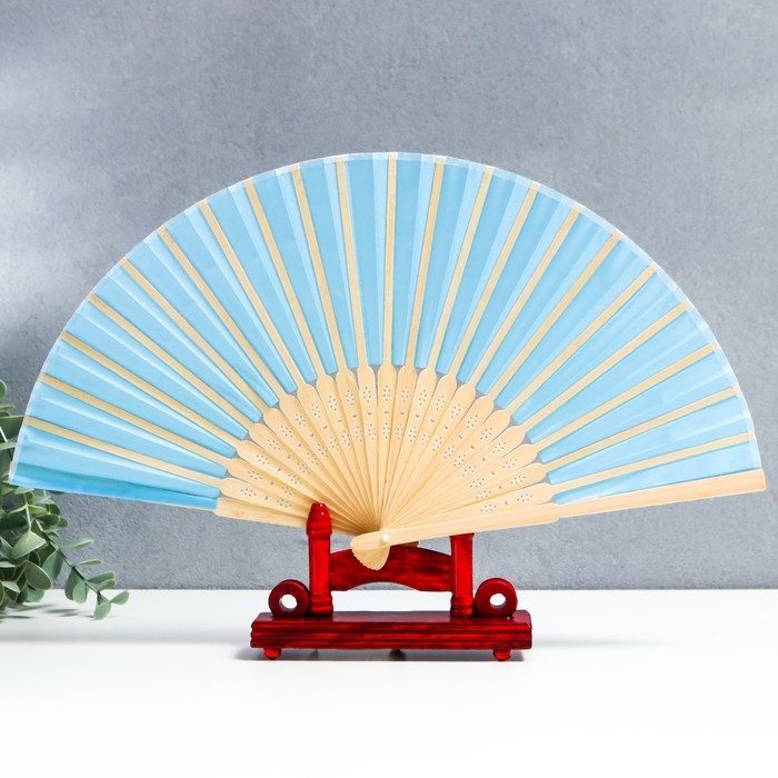 Веер бамбук, текстиль h=21 см  Веер бамбук, текстиль h=21 см "Моноцвет" в коробке, голубой