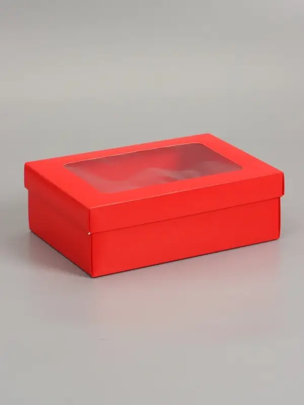 Коробка складная, крышка-дно, с окном, красная, 24 х 17 х 8 см