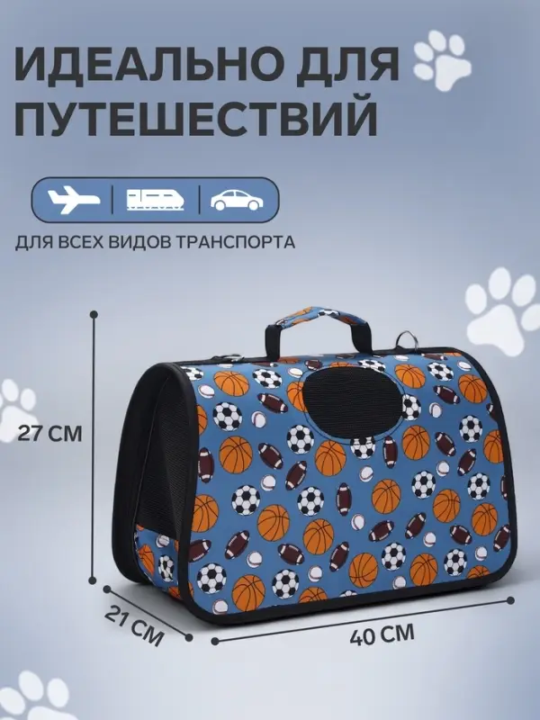 Сумка - переноска для животных &laquo;Спорт&raquo;, размер M, 40&times;21&times;27 см, голубая