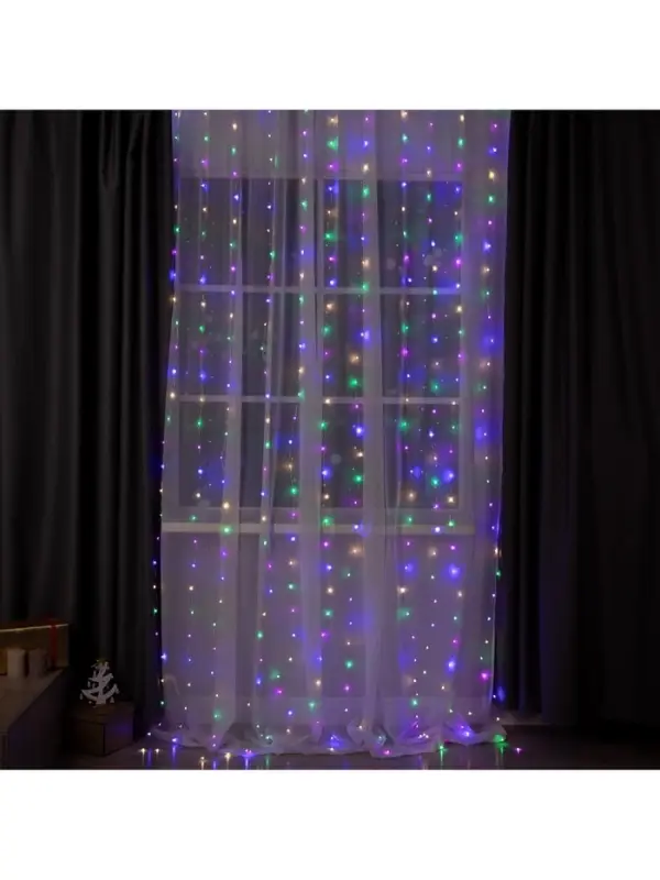 Гирлянда &laquo;Занавес&raquo; 2&times;3 м, роса, IP20, серебристая нить, 450 LED, свечение мульти, 8 режимов, 220 В