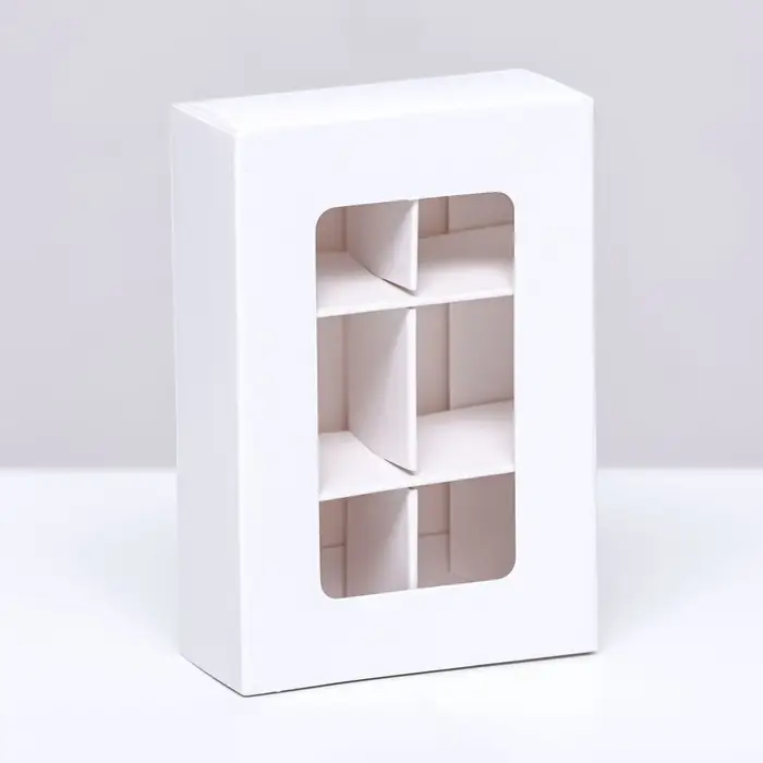 Коробка для конфет 6 штук, 8.7&times;5.8&times;2.5 см, Тонкие разделители, белый
